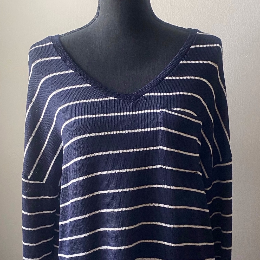 Long Navy Stripe Tunic Sweater